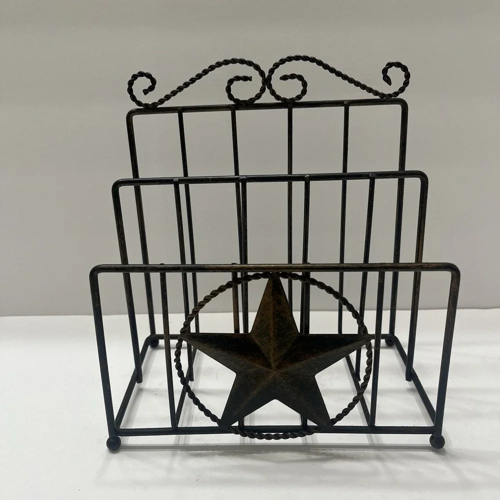 Rustic Western Style Napkin/Letter Holder Antiqued Metal Farmhouse Texas Star